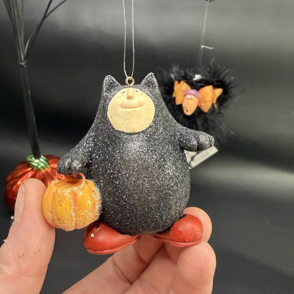 2 Krinkles Cat Witch Spider Ornament DEPT 56 Patience Brewster Halloween Set Box - Picture 3 of 11